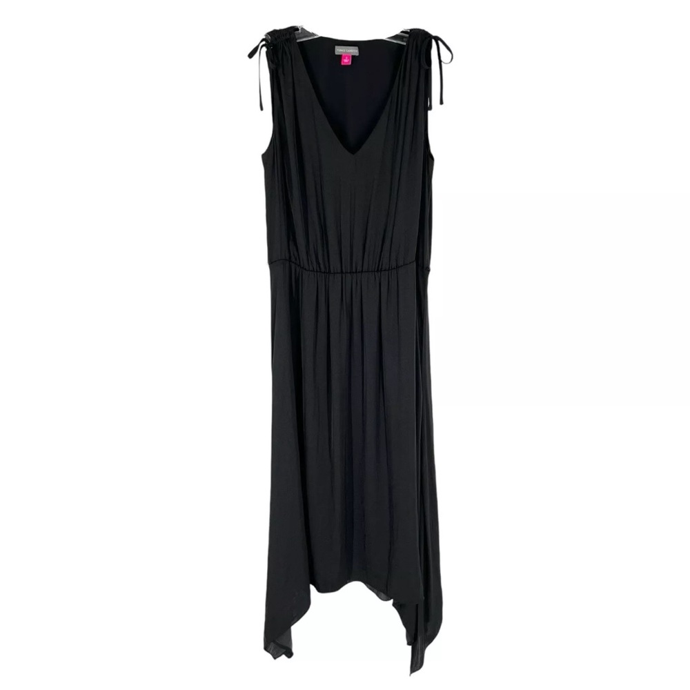 Vince Camuto Midi Dress Womens Size Small Black Satin Flowy Sleeveless Classic